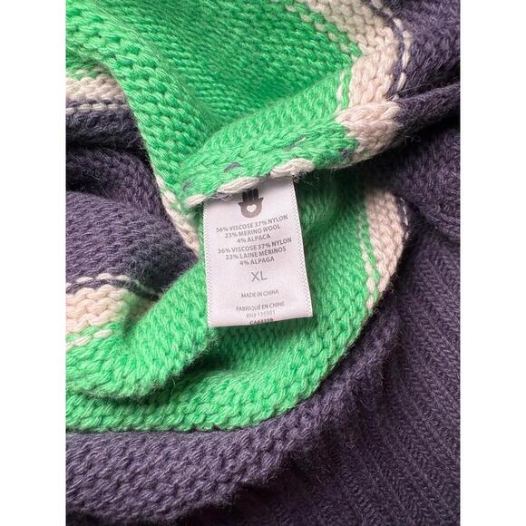 New Spiritual Gangster Womens XL Navy Green Stripe Cropped V-Neck Sweater - Picture 5 of 6